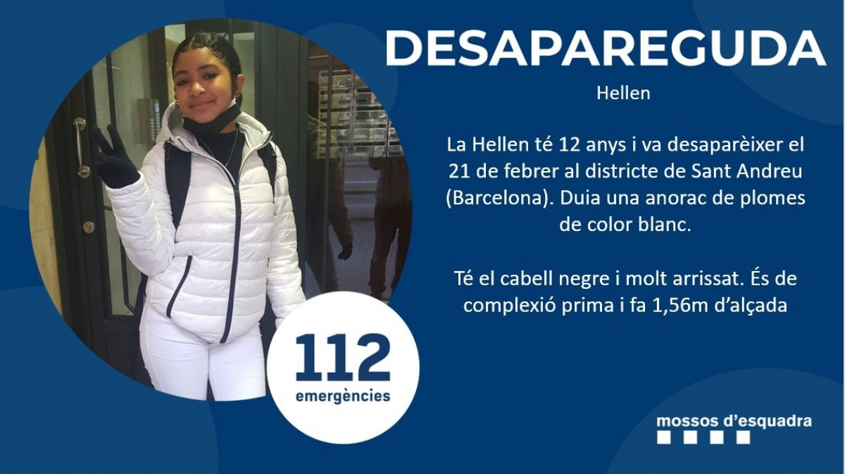 Imatge i dades de l'adolescent desapareguda a Barcelona